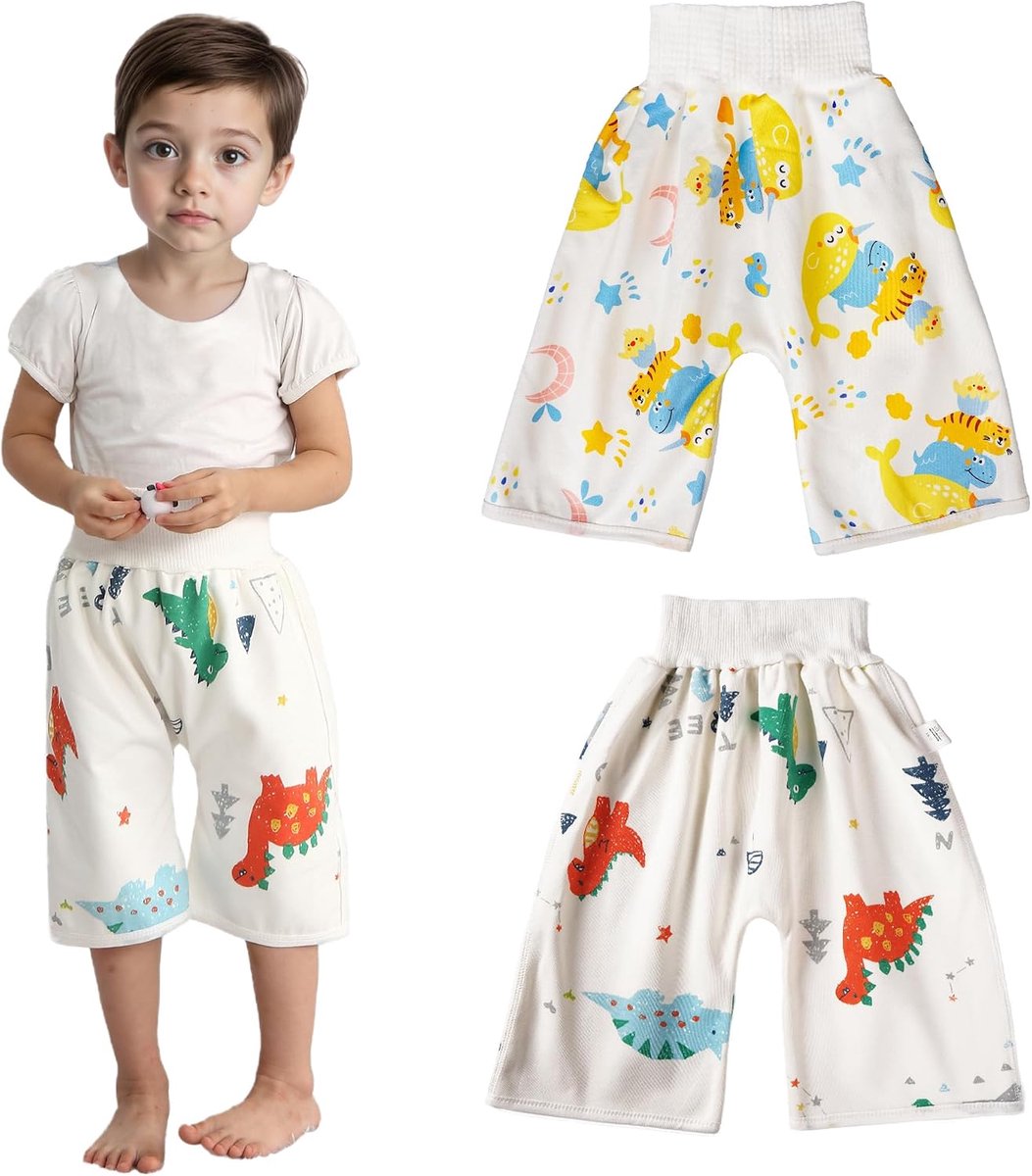 Trainingsbroek Jongen, 2 Stuks Potjestraining Broek Herbruikbare Wasbaar Katoen Luierbroek voor Toiletten Oefenbroekjes Nacht met Walvis Dinosaurus voor Kinderen 4-8 jaar, L