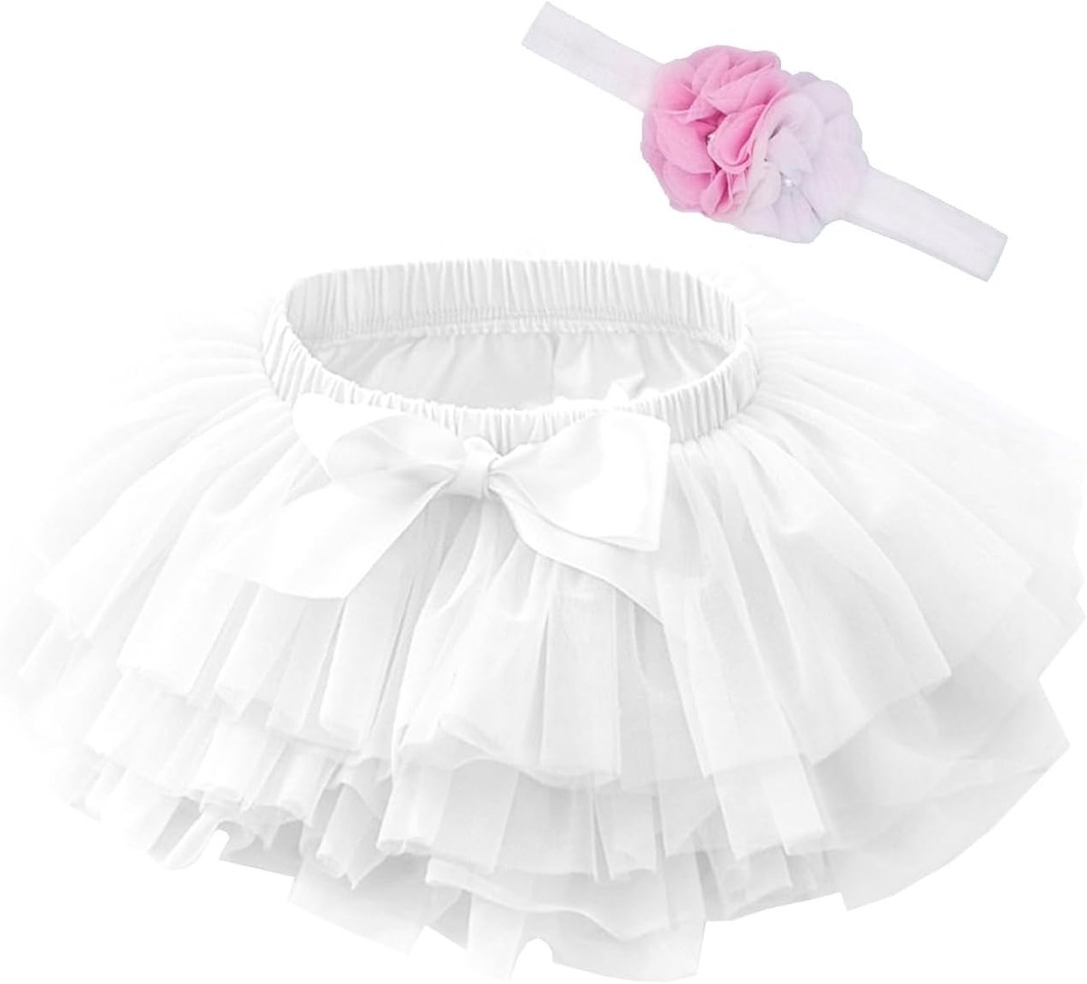 Zachte pluizige ruches, tule rok met luierovertrek, kleine kinderen, prinsessenfeest, tutu, set met bloemen hoofdband