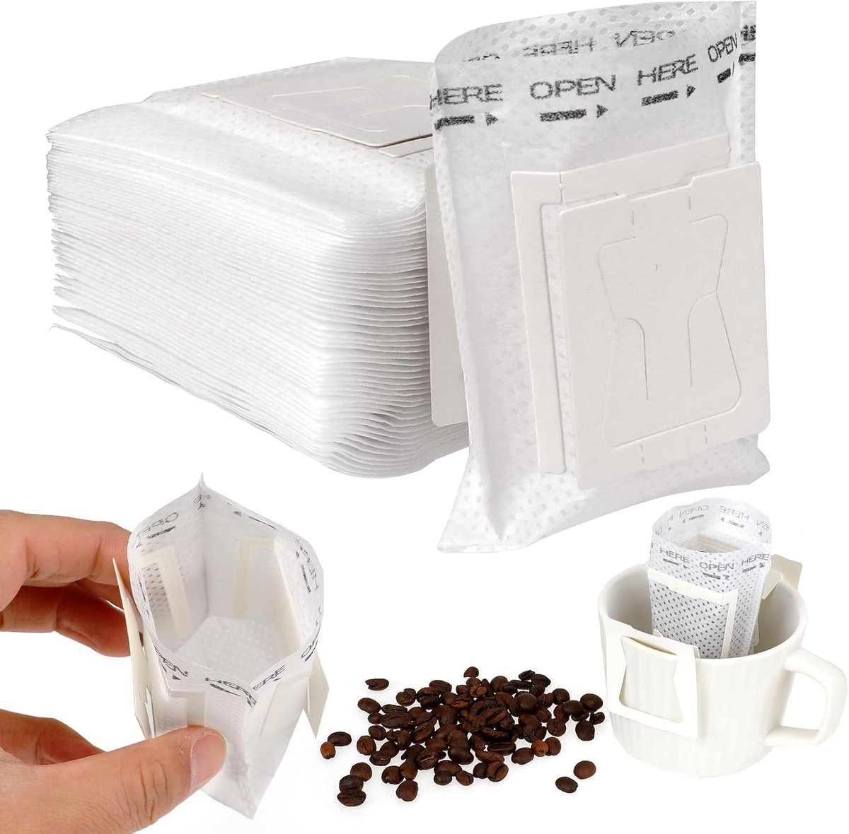 50 stuks draagbare koffiepapieren filters, wegwerpfilterzakken voor koffie, thee, druppel, met hangende oorfilterzakken voor kopjes, thuiskantoor, camping, reizen