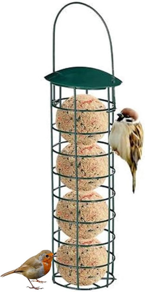 Vogelvoederhuisje voor buiten – 24,5 x 7 x 7 cm – Hangende automatische vogelvoeder – Metalen vogelvoeder – Aan de muur te bevestigen vogelvoeder – Geschikt voor vetbollen – Afneembaar deksel – Tuinartikelen – Accessoires voor vogelverzorging