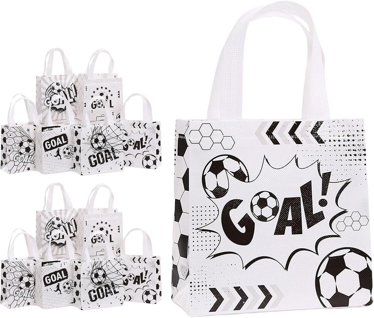 Cadeautasjes, Set van 12 Traktatietasjes Kinderfeestje, Herbruikbare Tasjes met Handvat voor Feest Voetbal Ontwerp