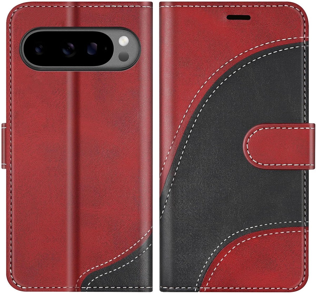 Hoesje voor Google Pixel 10 Pro XL, PU Lederen Bookcase Portemonnee Beschermhoes Telefoonhoesjes, Flip Case Beschermhoesje voor Google Pixel 10 Pro XL, Rood