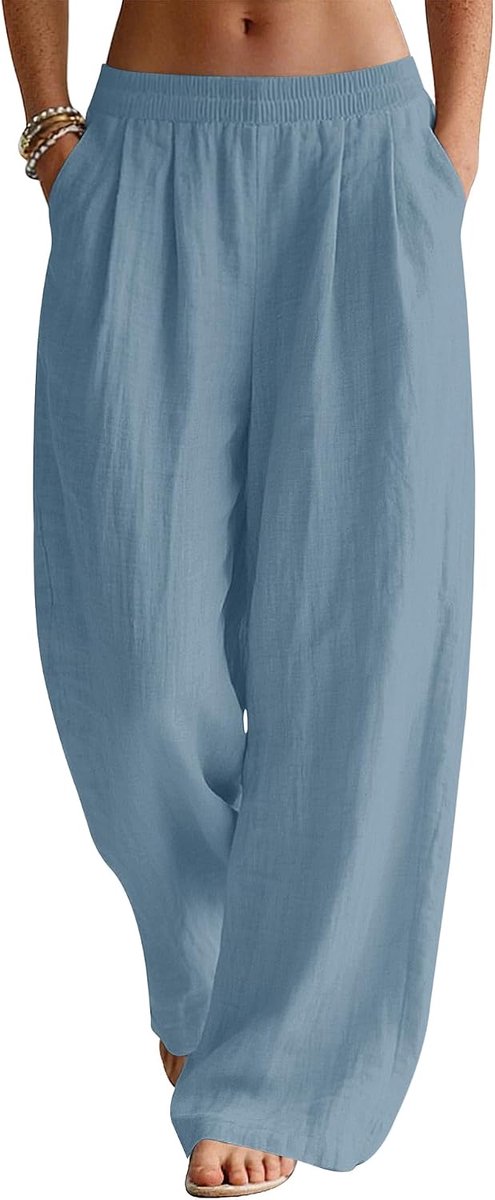Zomerbroek voor dames, linnen, lichte wijde broek met zakken