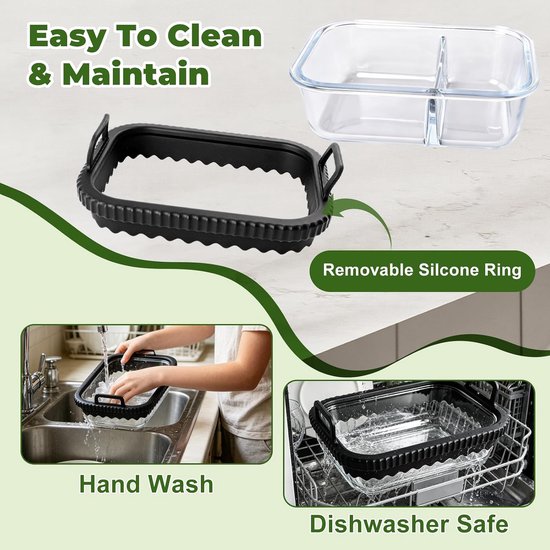 Fryer glazen container, ovenschaal van glas met deksel, siliconen handgrepen en afneembare siliconen ring, airfryer voor Airfryer Ninja AF400EU AF451EU AF500EU — afbeelding 3