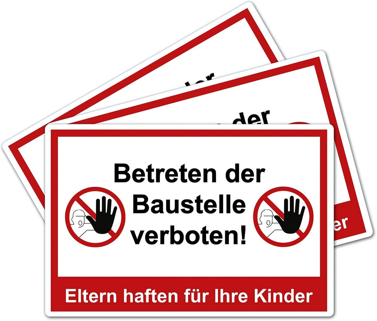 3 stuks Bouwterrein betreden verboden Ouders zijn verantwoordelijk voor hun kinderen bord 20 x 30 cm van stabiele PVC hardschuimplaat 3mm met UV-bescherming van STROBO