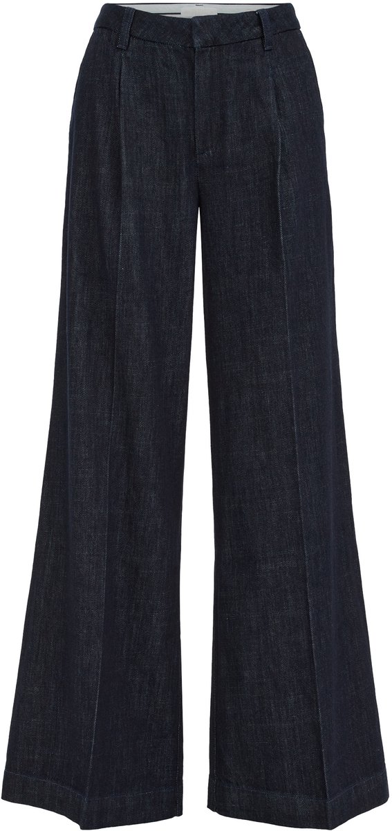 WE Fashion Dames denim wide leg broek met bandplooi