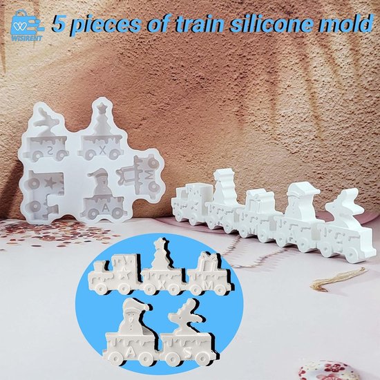 5 stuks siliconen gietvormen, trein WISIRENT, kerstvormen, gietvormen, set, siliconen vorm, eland, kerstboomvorm, 3D, Kerstmis, sneeuwpop, siliconen vorm, cadeau, vijfpuntige ster voor doe-het-zelf — afbeelding 2