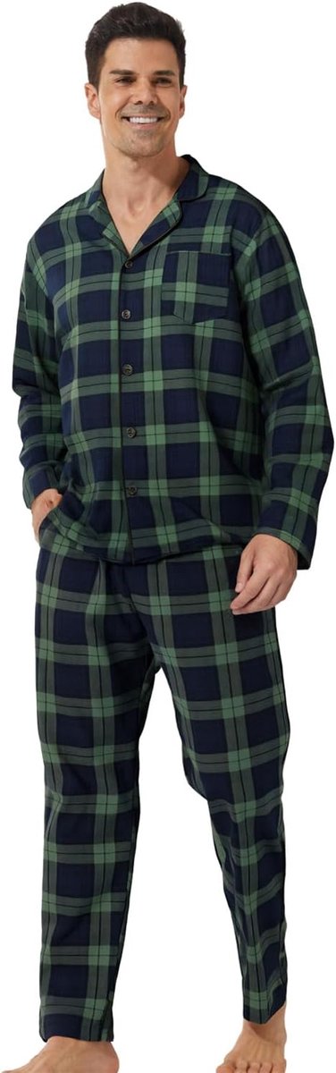 Pyjama heren lange tweedelige winter geruite pyjama ultrazachte lange mouwen bovendeel zachte pyjamabroek met zak mannen pyjama set