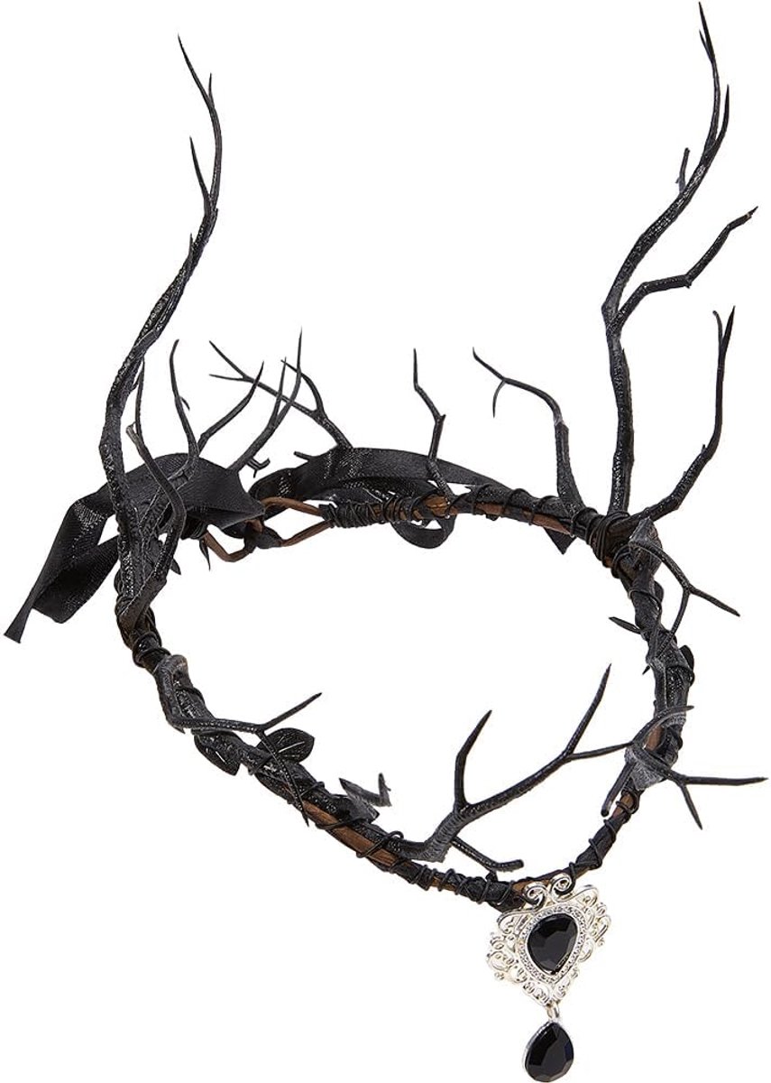 Fee hoofddeksel donker rendier bos gewei elf kroon met kristallen druppel gothic bos kostuum hoofdband cirkelkronen voor vrouwen renaissance Halloween feest bruiloft accessoires