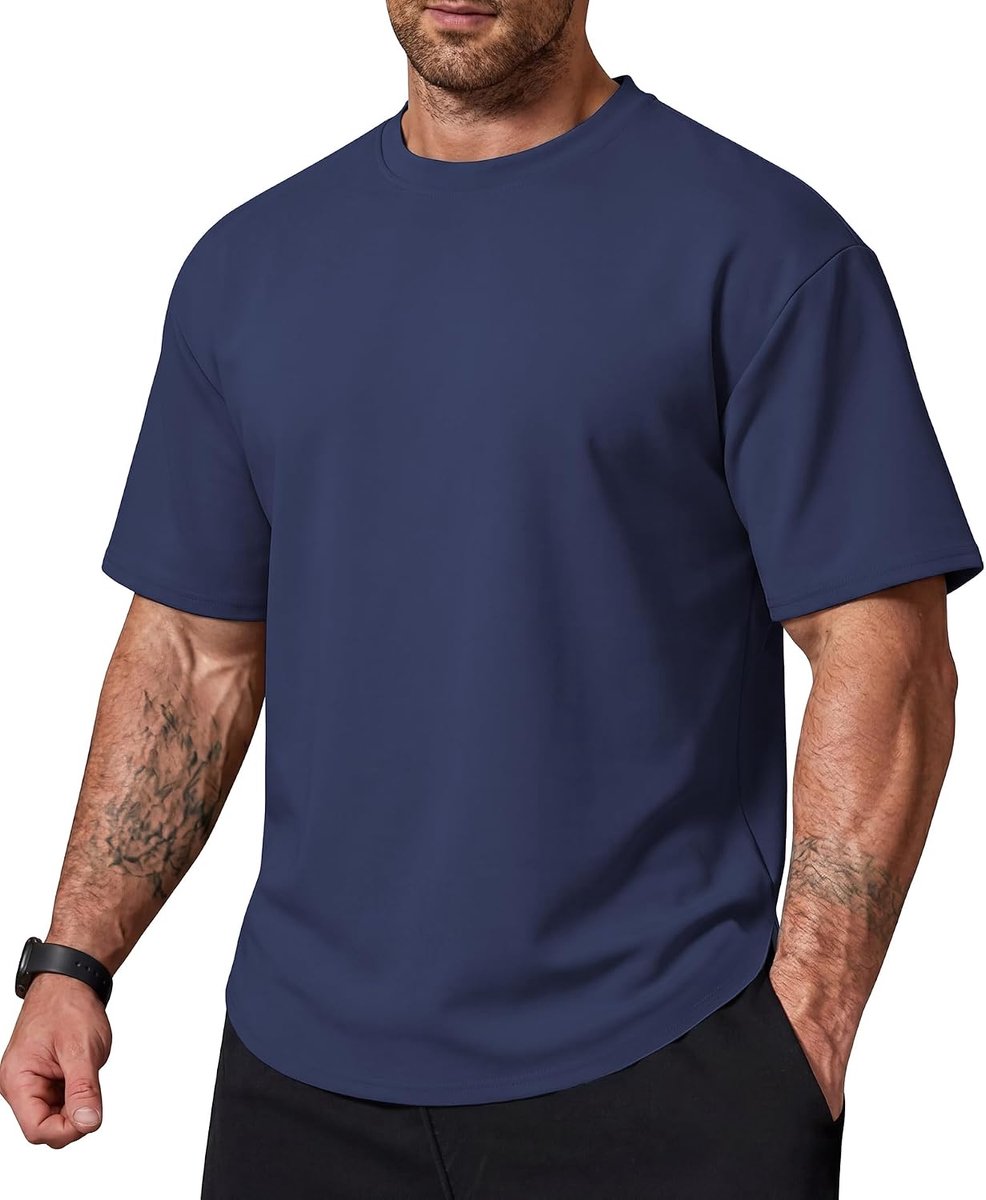 Heren T-shirt ronde hals korte mouwen basic shirt met afgeronde zoom en zijsplitten stretch bovenstuk voor dagelijks gebruik werk