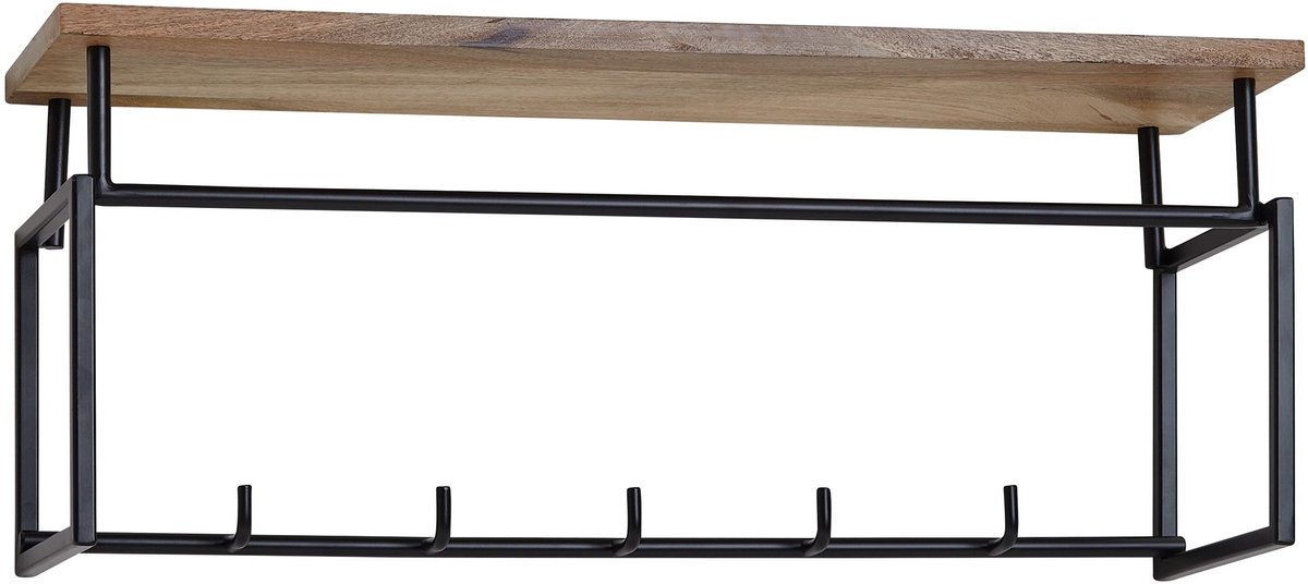 Wandkapstok haak rail hout metaal 71 cm kledingkast met plank hal