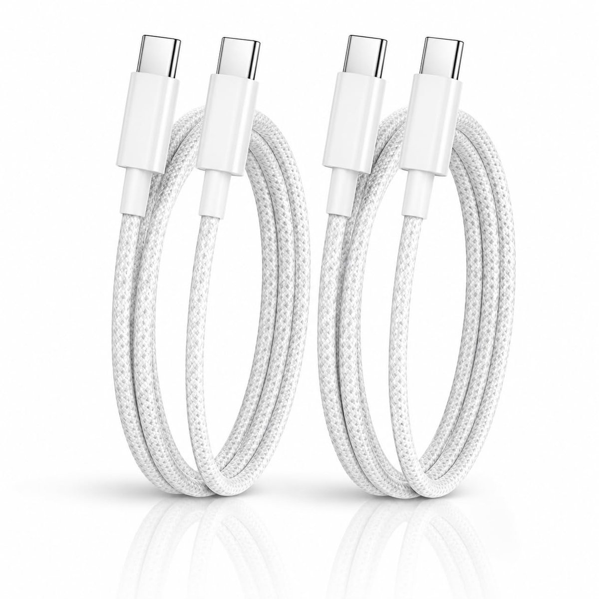 2 stuks USB C naar USB C-kabel, 2 m, 60 W, snel opladen, USB-kabel type C, nylon, gevlochten, oplaadkabel en gegevens - ShopVlot