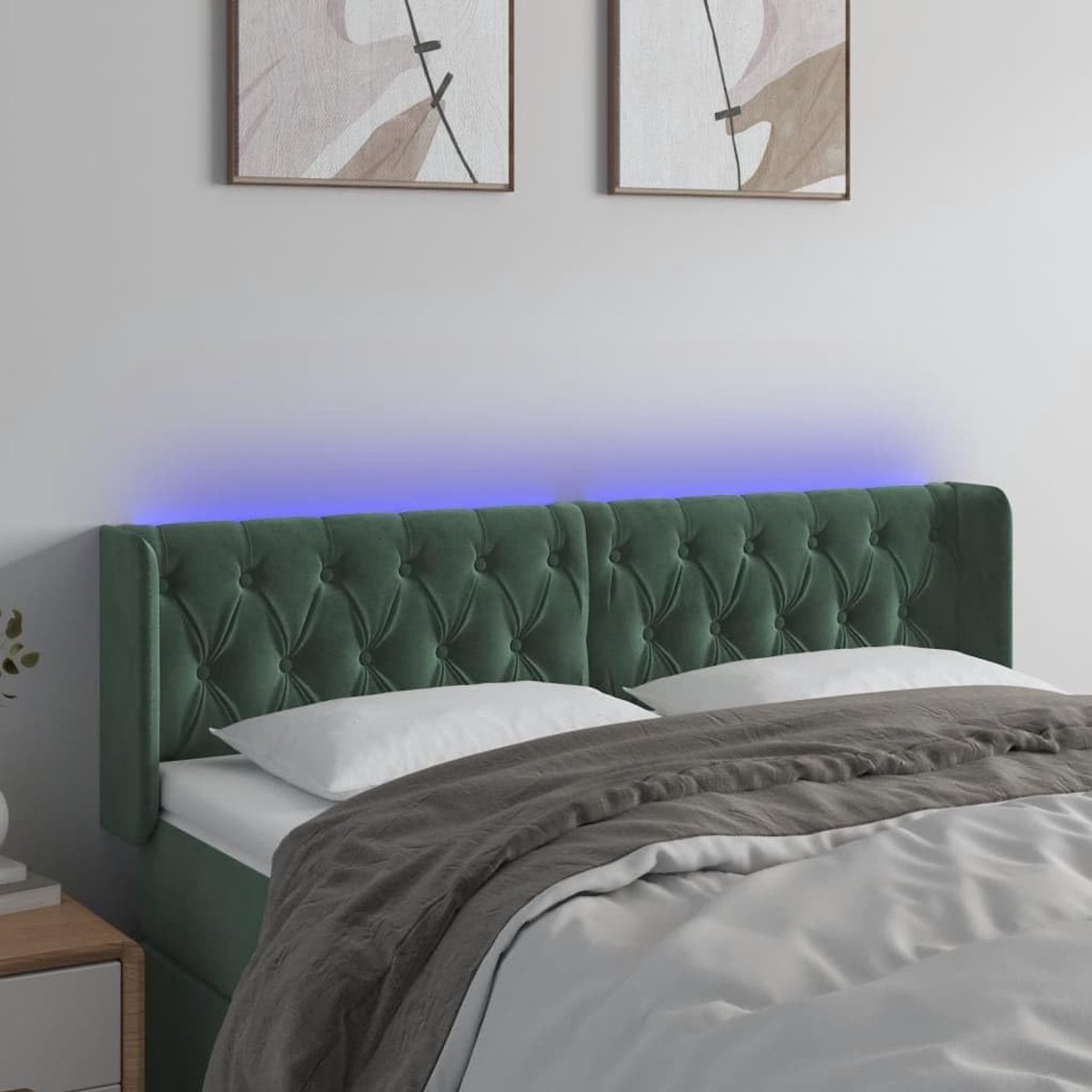Donkergroen, 147 x 16 x 78/88 cm, fluweel, voor de slaapkamer, hotelhoofdeinde, werkkamer, voor slaapkamer, tweede slaapkamer, hotel