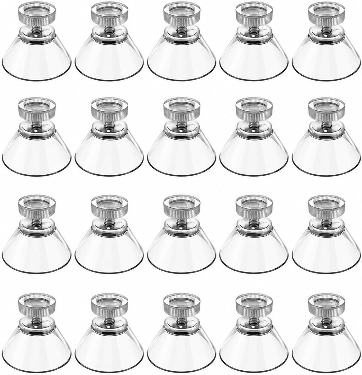 20 stuks zuignaphaken, extra sterk, zonder boren, pvc, ideaal voor ramen, glas, spiegels, tegels (diameter 25 mm, M4 schroefdraad, transparant)