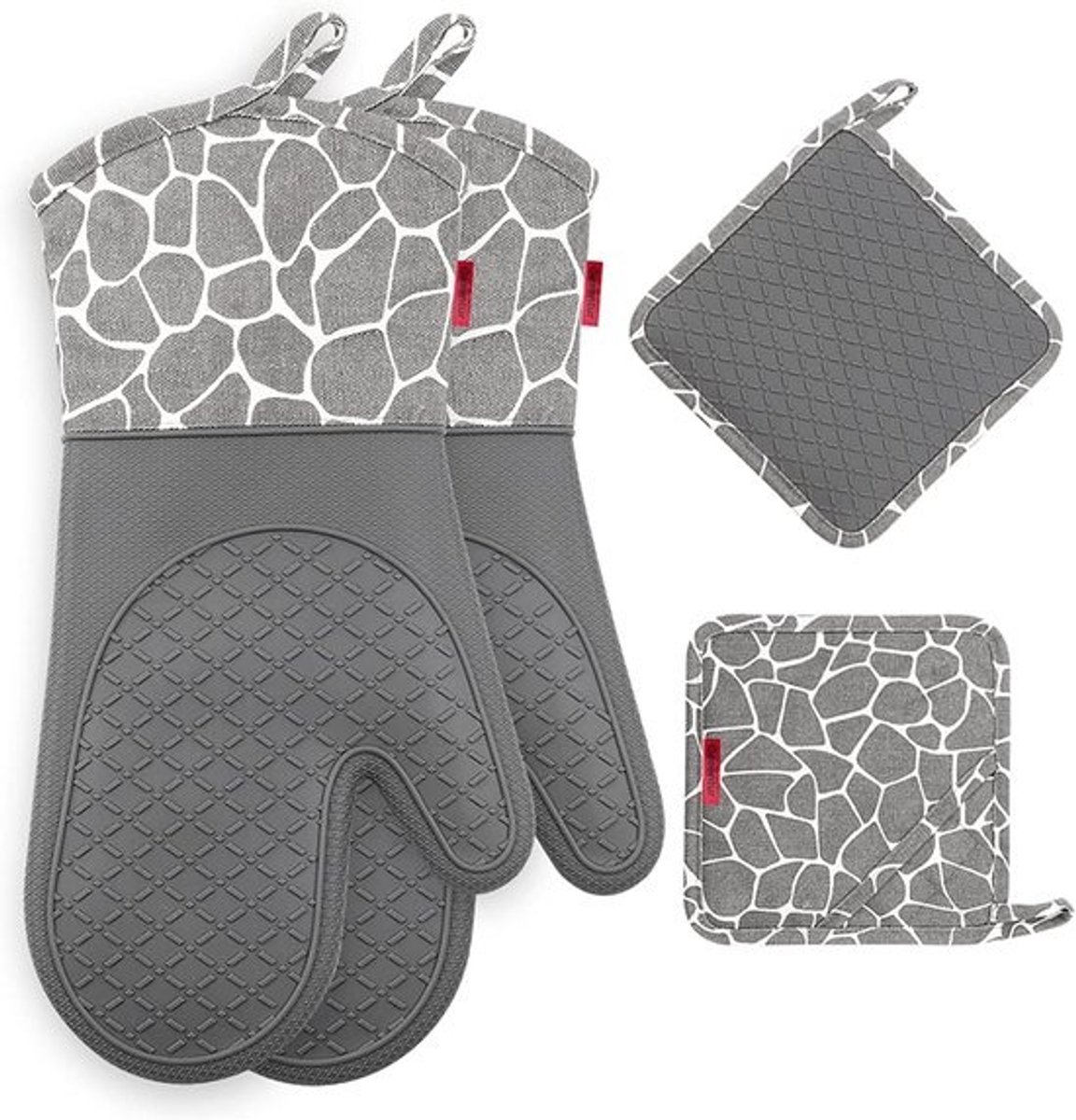 Hittebestendige ovenhandschoen - en pannenlappen - antislip - 1 paar - 2 stuks - grijs