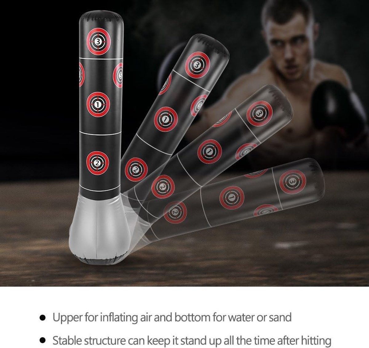 Bokszak, bokszakstandaard, opblaasbare staande bokszak, tumbler Bop Bag voor kinderen en volwassenen, bokstraining, training