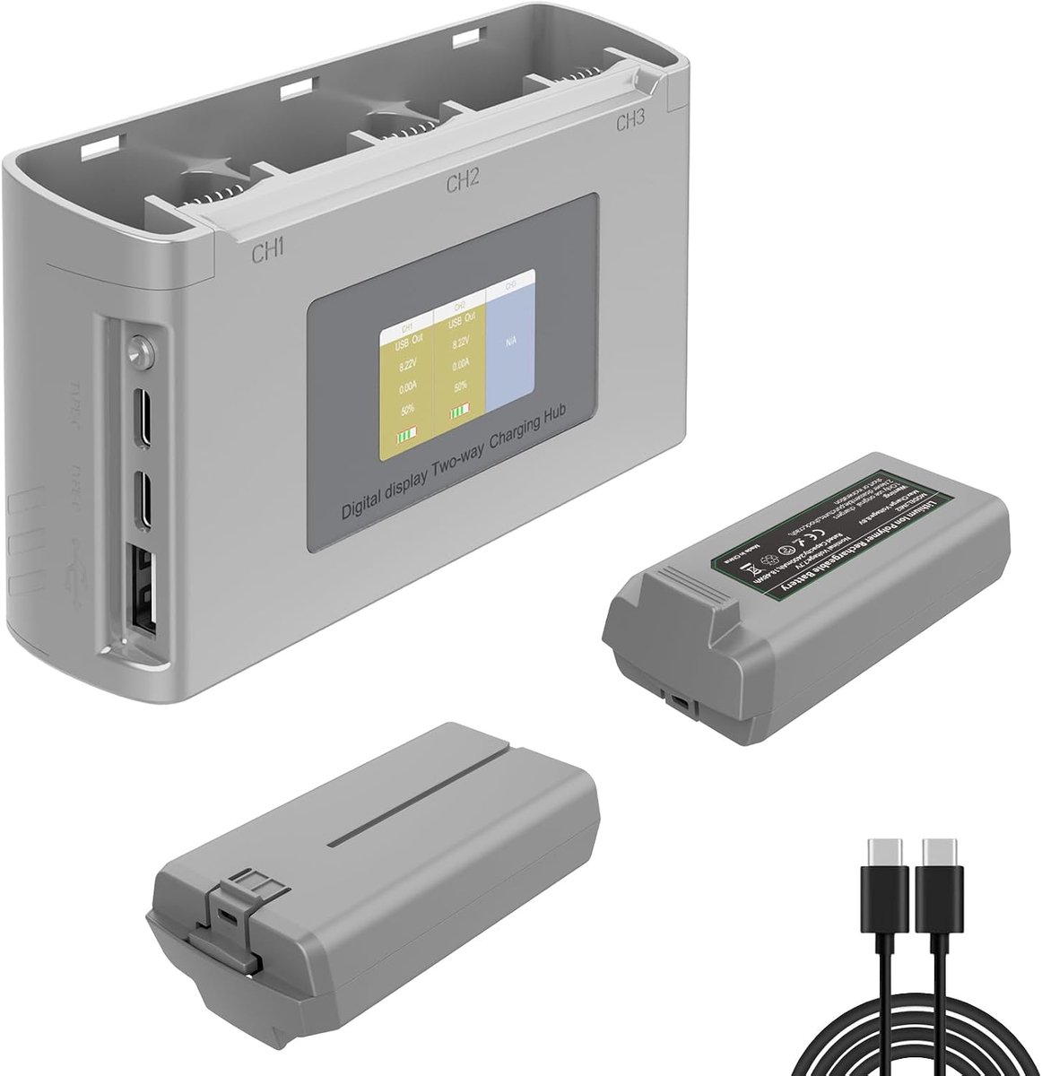 4K / Mini 2 accu 2 stuks met laadstation, intelligente vliegaccu voor DJI SE met display, twee-weg laadstation, 2400 mAh 7,7 V 31 min. Max vliegtijd