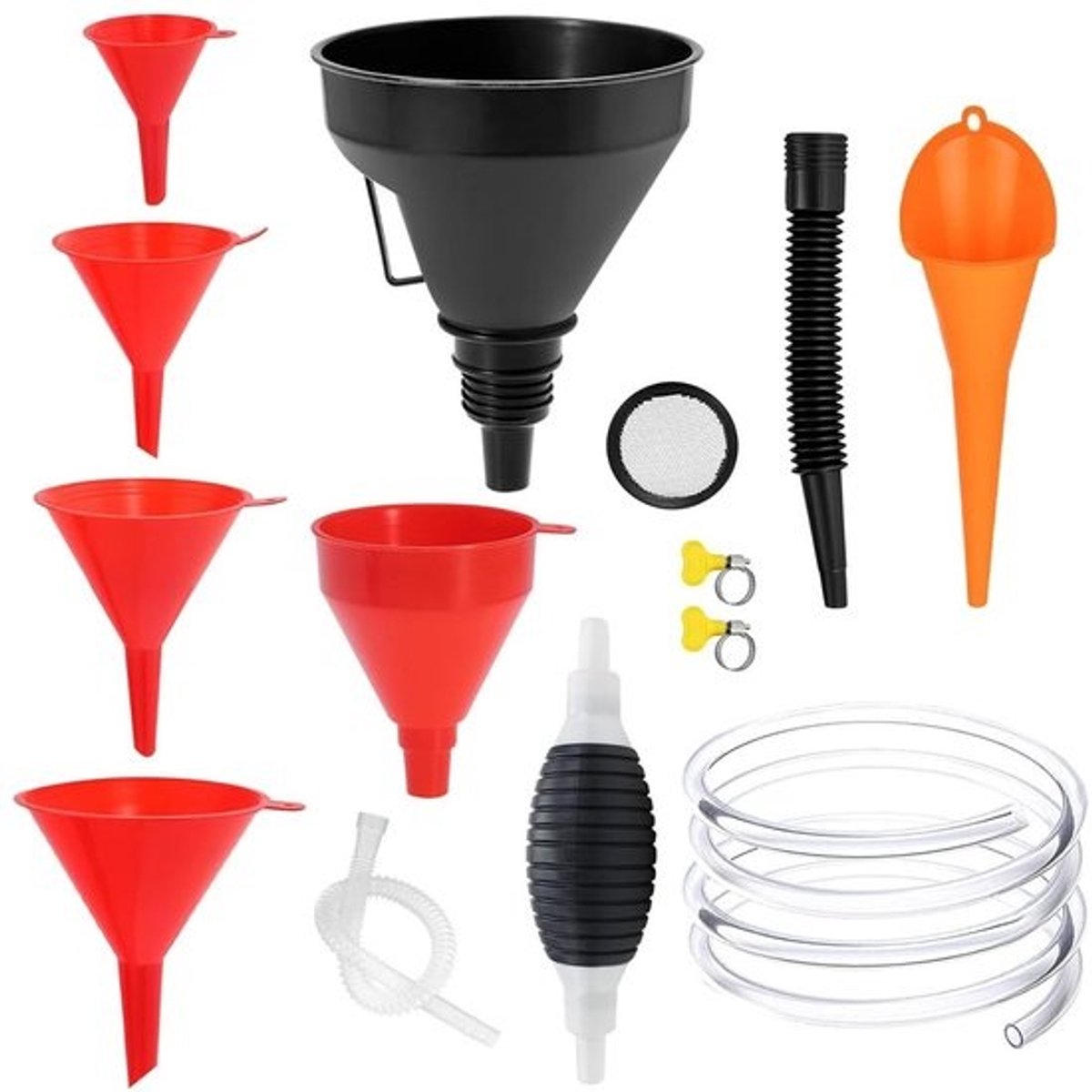 Set van 8-delige brandstof- en oliehopper - handpomp - afneembare slang - filter en olieabsorber