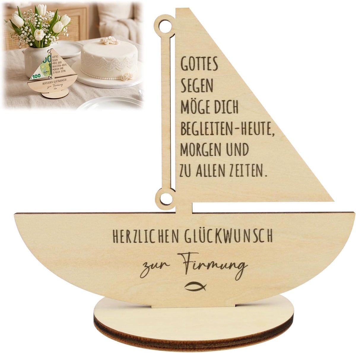 Vormsel hout zeilboot cadeau communie