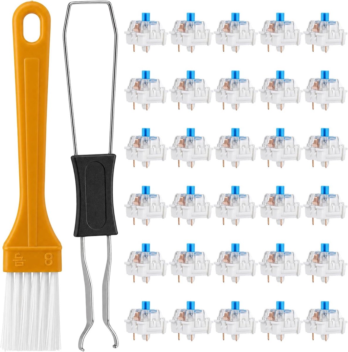 30 stuks transparante blauwe as met trekker, 3-polige toetsenbordklikker, stofdichte toetsenbordtoetsen voor mechanische toetsenbord-accessoires