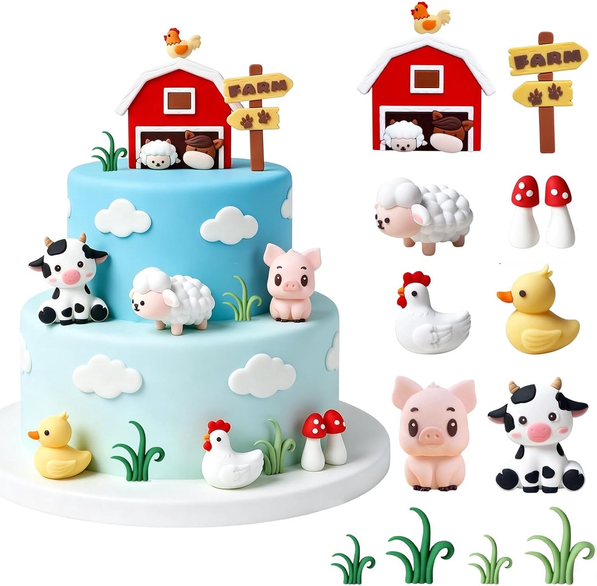 Taartdecoratie, 13 stuks, boerderijtaartdecoratie, taartdecoratie, dieren, boerderij, taartdecoratie, boerderij, voor feestjes, verjaardagen, babyfeestjes, themafeesten