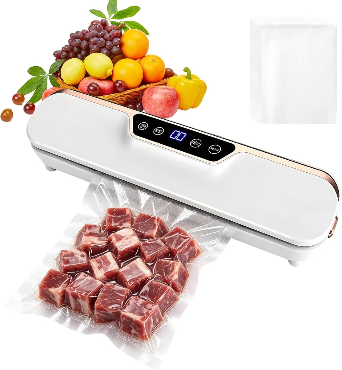Vacuümseerapparaat, 120 W, 4 modi, dubbele afdichting, 50 zakken (wit)