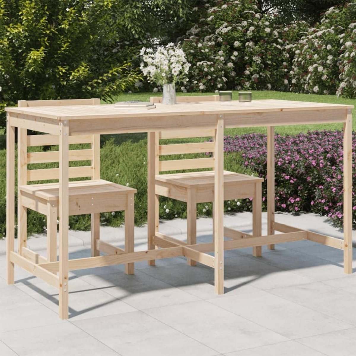 Terrastafel, buitentafel, balkontafel, tuintafel, 203,5 x 90 x 110 cm, massief grenenhout, voor tuin, terras, balkon