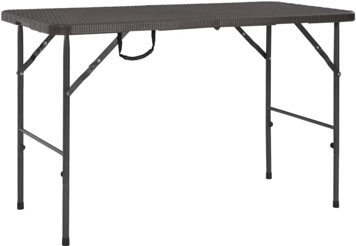 Tuintafel, bruin, 120 x 60 x 74 cm, HDPE rotanlook, tuin, terras, eettafel, campingtafel, feesttafel, geschikt voor balkons, terrassen, dekken
