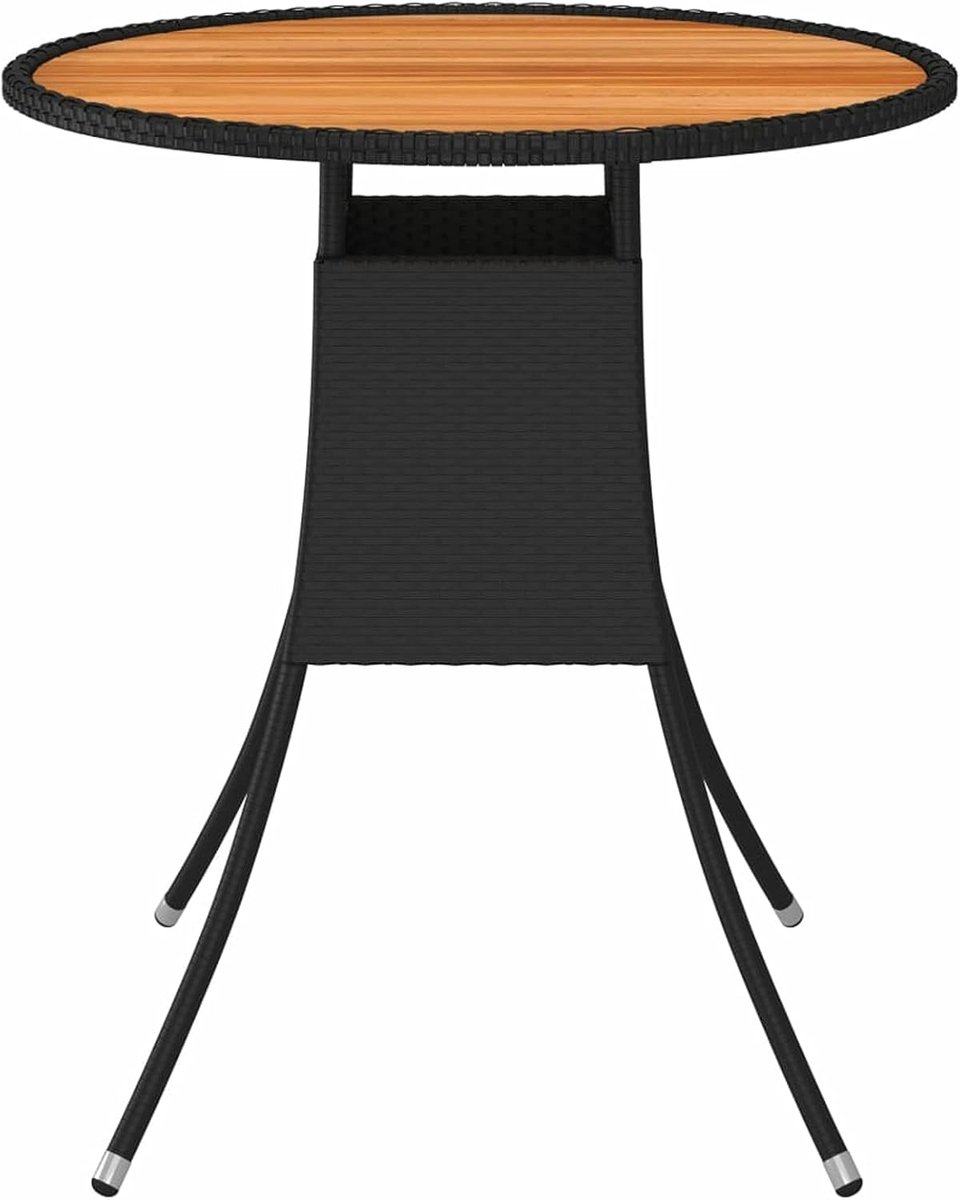 Tuintafel van polyrotan en acaciahout, buitentafel voor terras of balkon, kleur zwart en bruin
