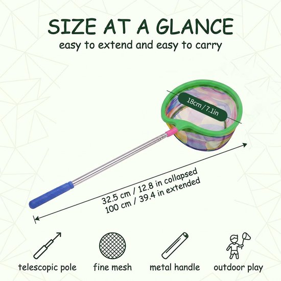 Schepnet voor kinderen, 1 set, telescoop, uittrekbaar, 100 cm, groen, ideaal voor insecten, vissen, vijver, zwembad - ShopVlot — afbeelding 5
