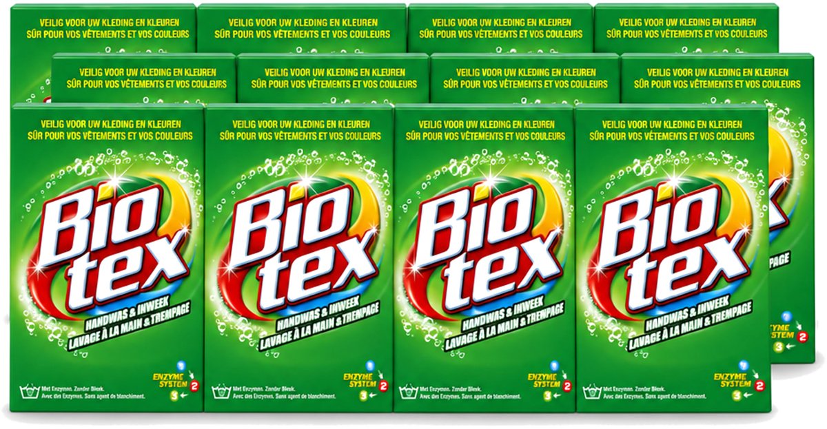 12 x Biotex - Waspoeder - Handwas & Inweek - Actieve Biologische Enzymen - 720 g - Voordeelverpakking - 12 stuks