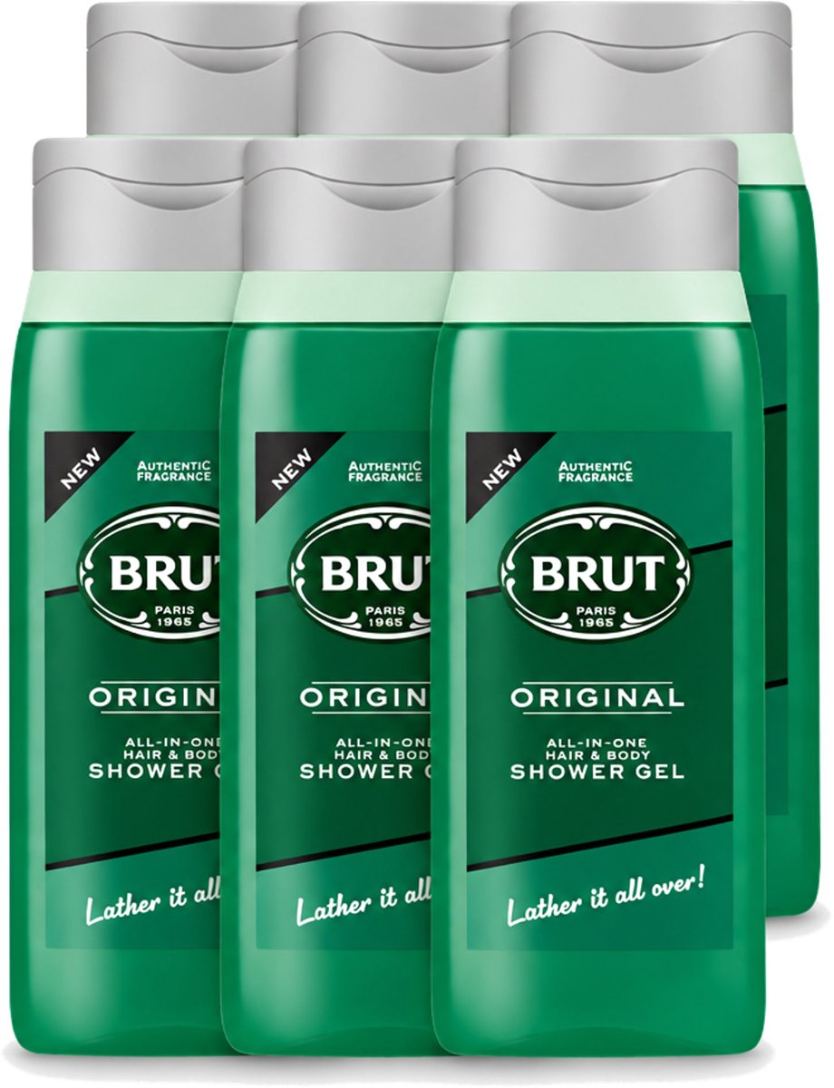 6 x Brut - Douchemiddel - All in One Haar en Body - Original - Verzorgend & Verfrissend - 500ml - Voordeelverpakking - 6 stuks