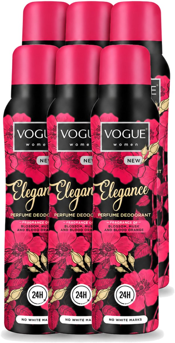 6 x Vogue Women - Elegance - Parfum Deodorant - 150 ml - Voordeelverpakking - 6 stuks