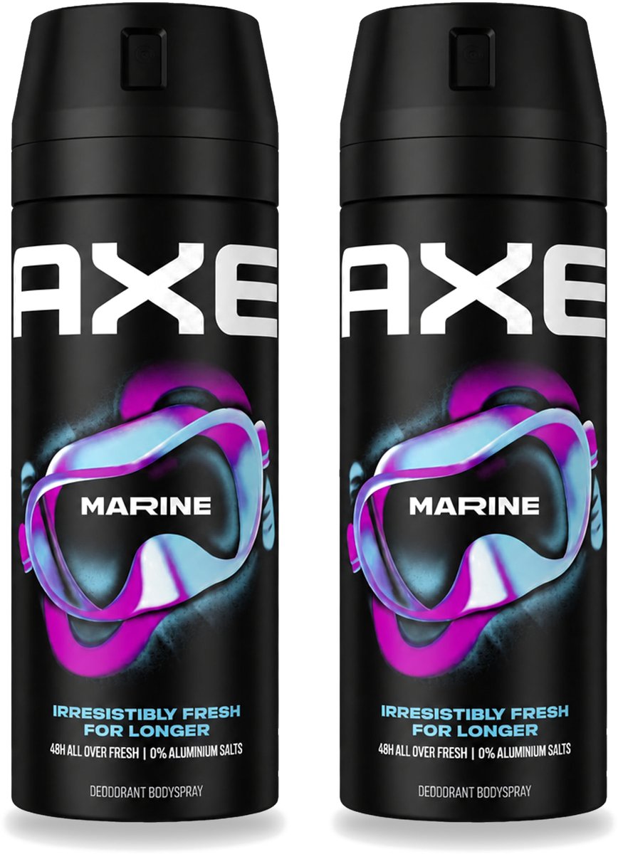 2 x Axe - Deodorant Bodyspray - 100% Fresh Fragrance - Marine - Sea Breeze & Sage - 150 ml - Voordeelverpakking - 2 stuks
