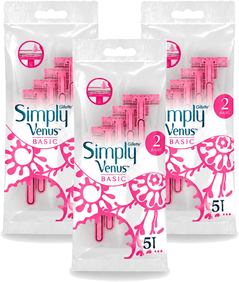 3 x Gillette Simply Venus – Wegwerpscheermesjes – Basic – 5 mesjes - Voordeelverpakking - 3 stuks