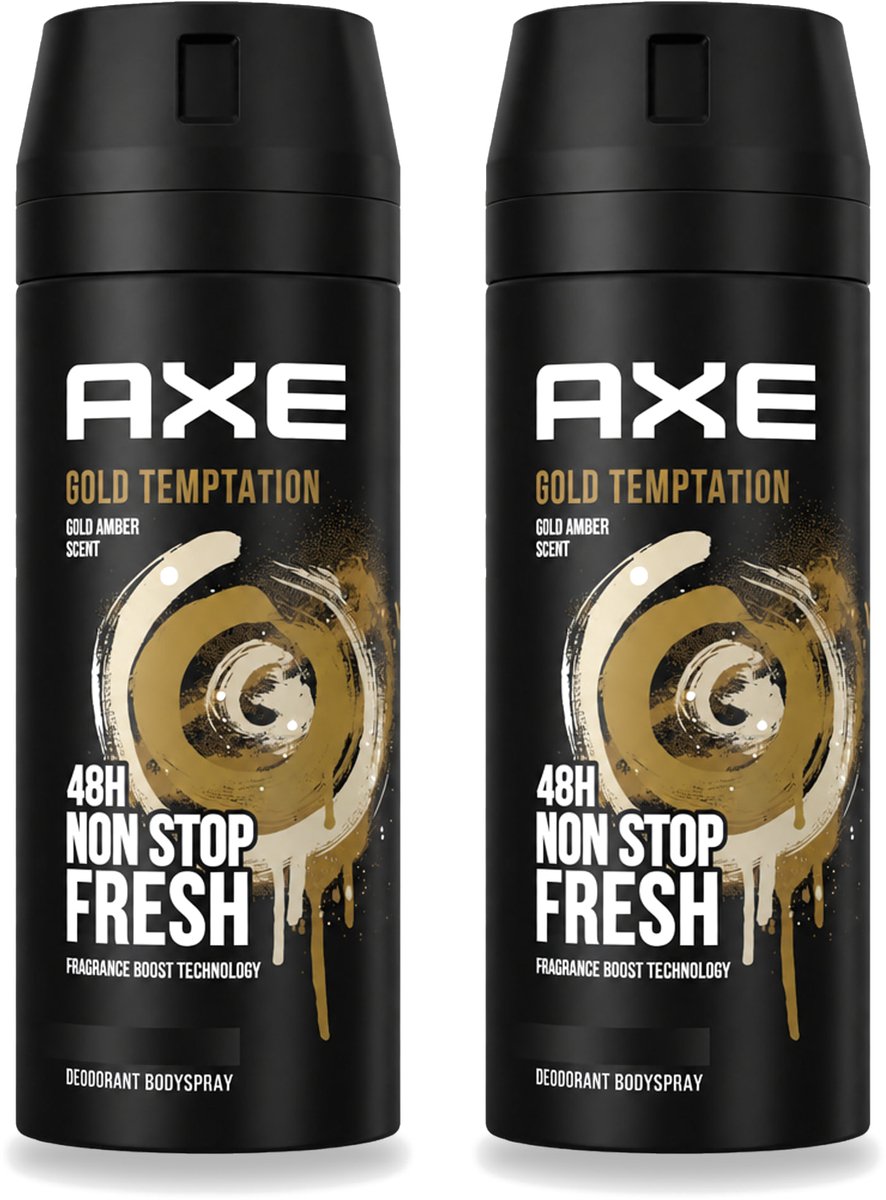 2 x Axe - Deodorant Bodyspray - 48hrs Non Stop Fresh - Gold Temptation - Gold Amber - 150 ml - Voordeelverpakking - 2 stuks