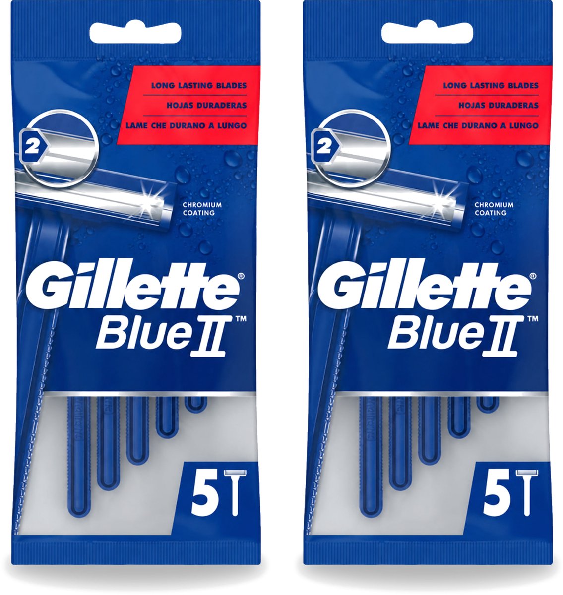 2 x Gillette - Blue II - Wegwerpscheermesjes - Precisie & Comfort - 5 Scheermesjes - Voordeelverpakking - 2 stuks