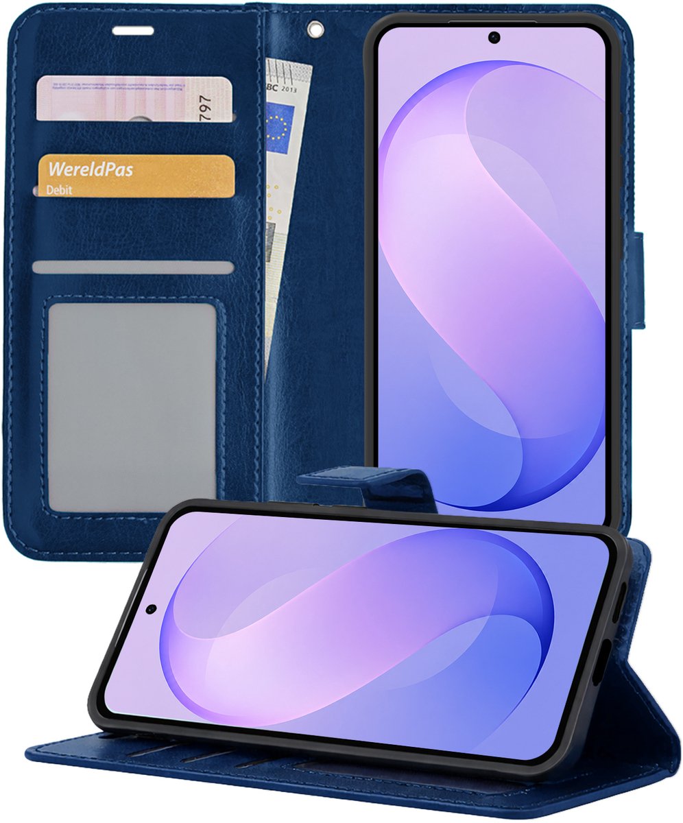 Hoesje - Geschikt voor Samsung Galaxy S26 FE - Luxe Bookcase - Walletcase Hoes - Portemonnee - Cover - Telefoonhoes - Donkerblauw