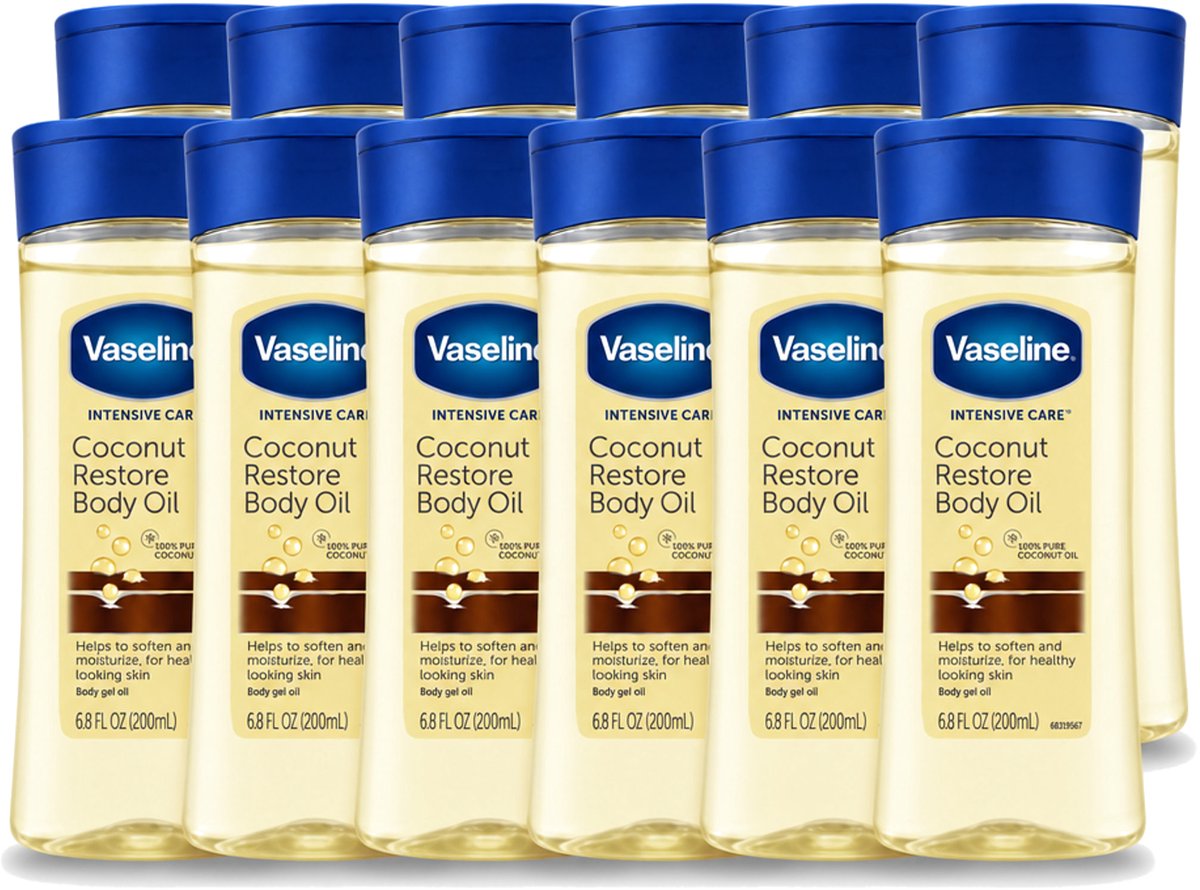 12 x Vaseline – Body Oil – Coconut Restore – 200 ml - Voordeelverpakking - 12 stuks