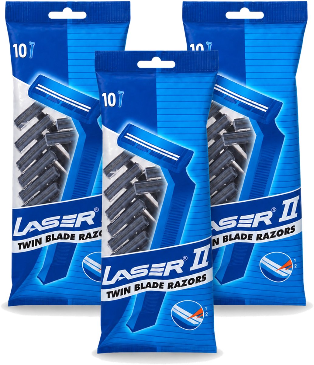 3 x Laser 2 - Ready Razor - Wegwerp - Voor Mannen - 10 Mesjes - Voordeelverpakking - 3 stuks