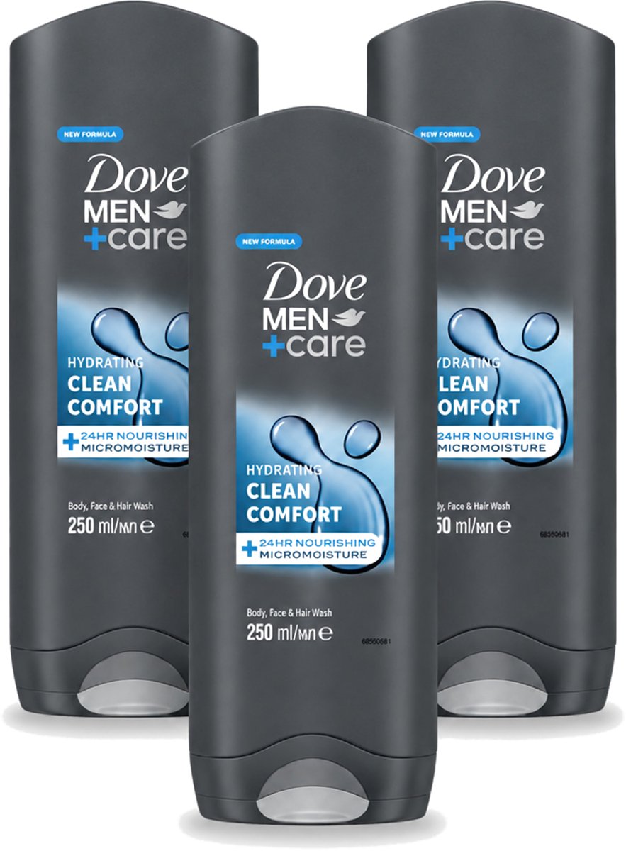 3 x Dove - Douchegel - Men+ Care Clean Comfort - Comfort en verzorging - 250 ml - Voordeelverpakking - 3 stuks