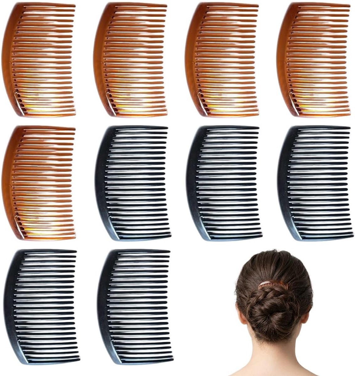 10 kammen van kunststof, haarkammen voor mannen en vrouwen, kammen voor thuis, 8 cm, zwart glanzend en bruin - ShopVlot