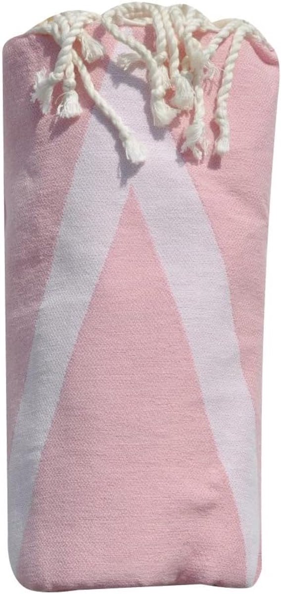 LES POULETTES Towel Cotton Fouta Hammam or Beach Lozenge 100 x 200 cm - Pink - ShopVlot