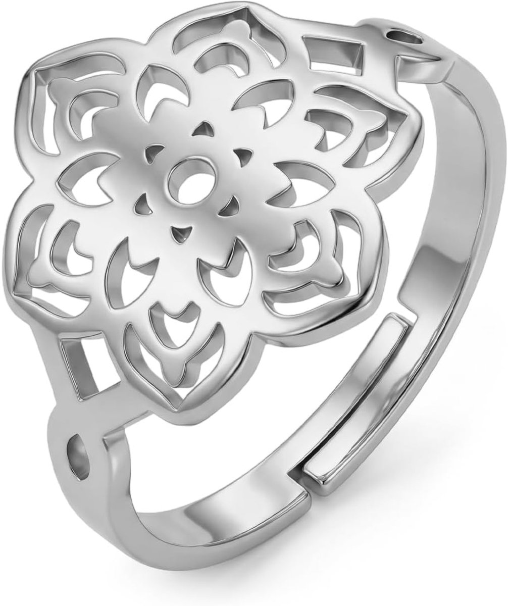 TEAMER Prachtige Lotus Bloem Ring Rvs Verstelbare Lotus Bloem Ring Elegante Yoga Meditatie Inspirerende Sieraden Voor - ShopVlot