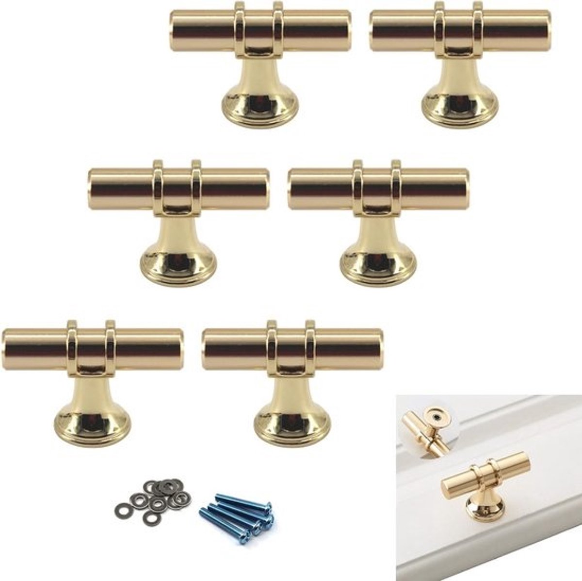 T-barhandgrepen - Voor keuken- en kastdeuren - Knoppen van zinklegering voor lades en kasten - 6 stuks - Duurzaam en modern design