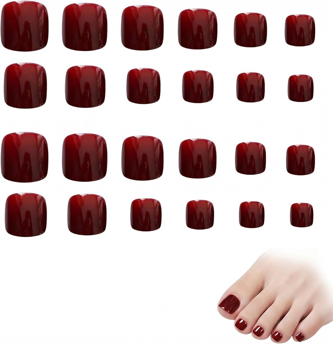 Press-on teennagels Bordeaux 24 stuks 12 maten - kunstteennagels tips om op te plakken voor eenvoudige doe-het-zelf - ShopVlot
