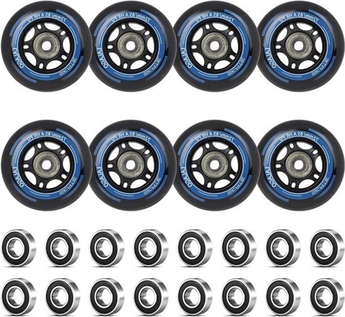 Inline skatewielen 72 mm 8 stuks 88A hardheid met ABEC 9-lagers voor binnen en buiten