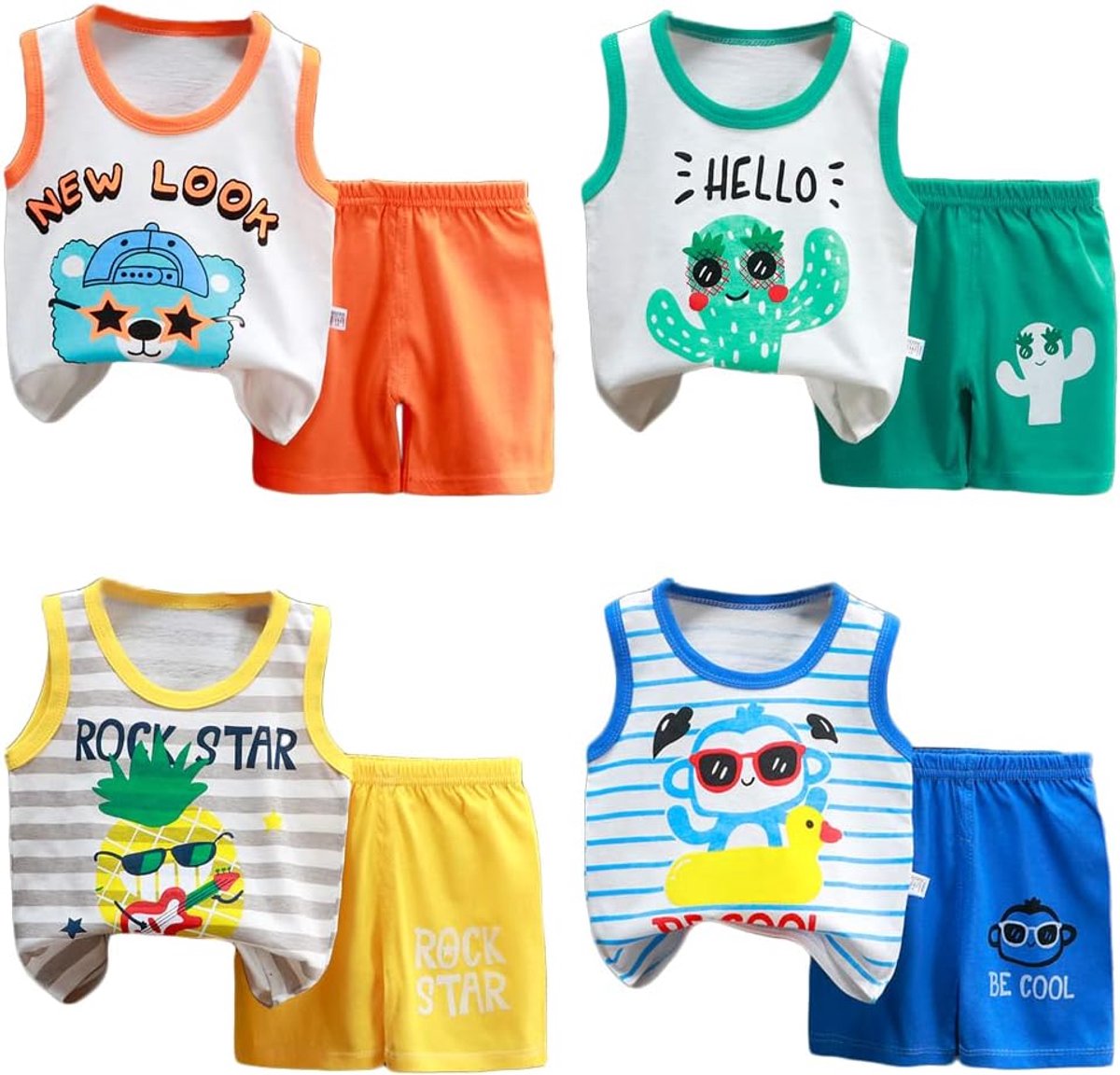8 stuks jongens of babyjongens mouwloos T-shirt tanktops korte broek kleding sets, leeftijd (3 maanden tot 7 jaar)