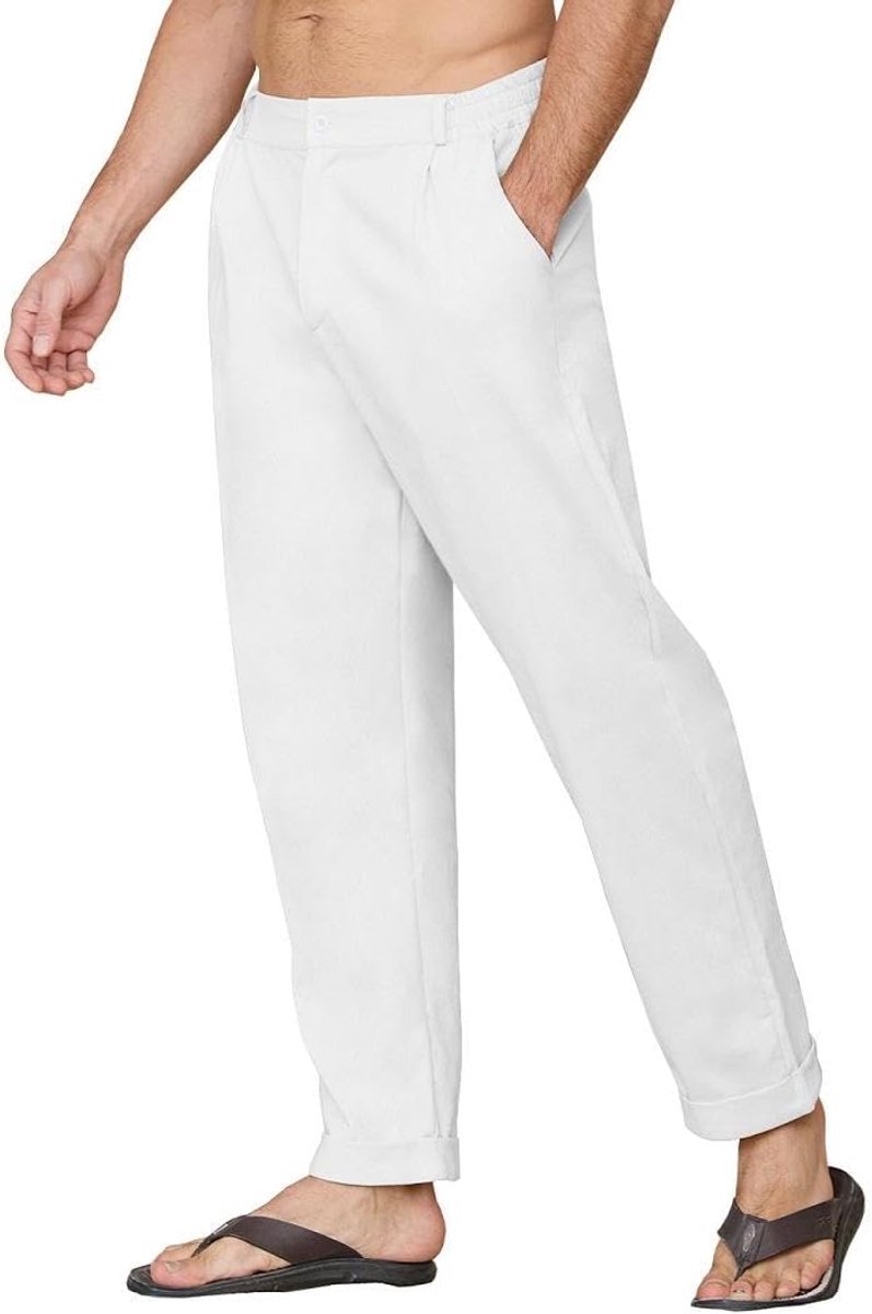 Heren katoenen linnen broek casual lichtgewicht broek slim fit elastische taille broek zomer strand broek met zakken effen kleur broek yoga sport running broek