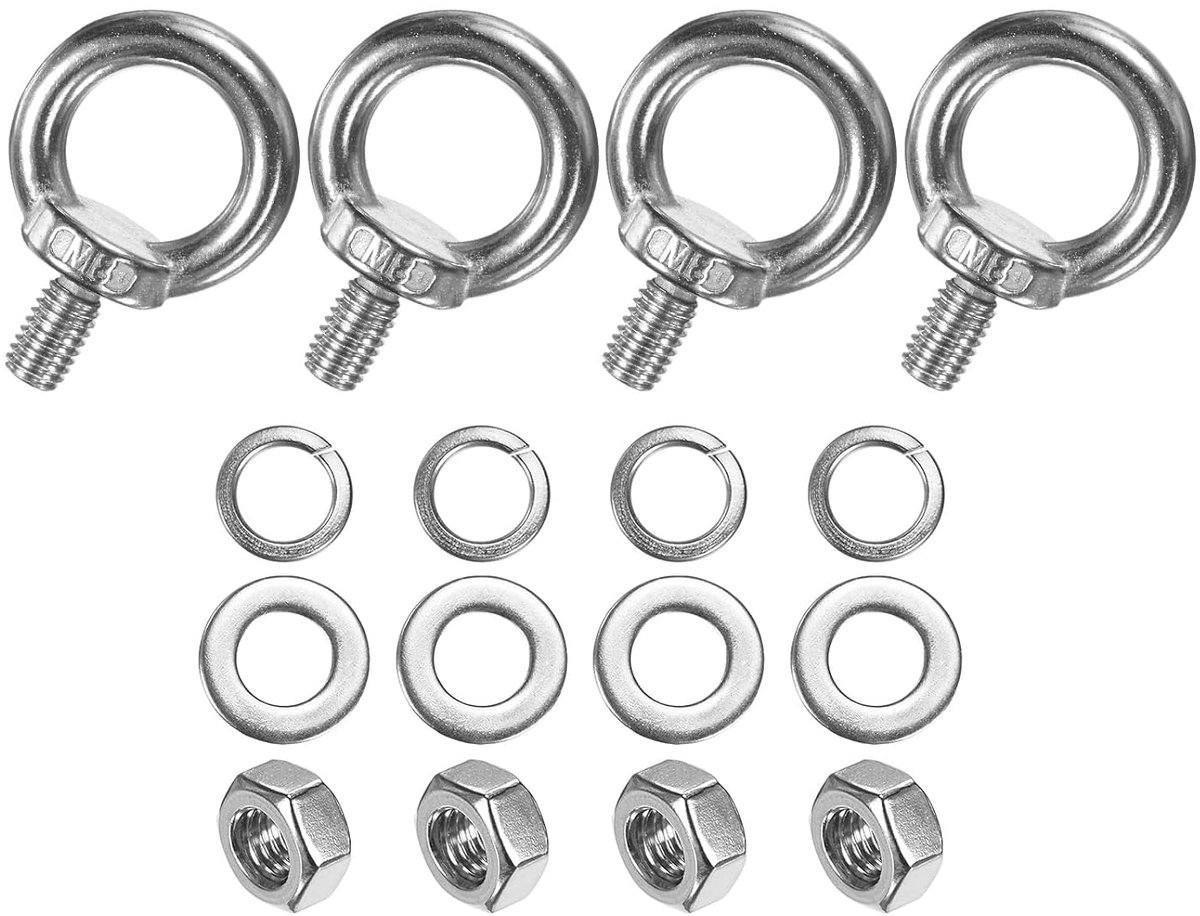 Set van 4 ogen van roestvrij staal, M8 x 14 mm, met moeren en sluitringen, buitendraad, oogjes met schouders, lengte 1,4 cm (0,55 inch)